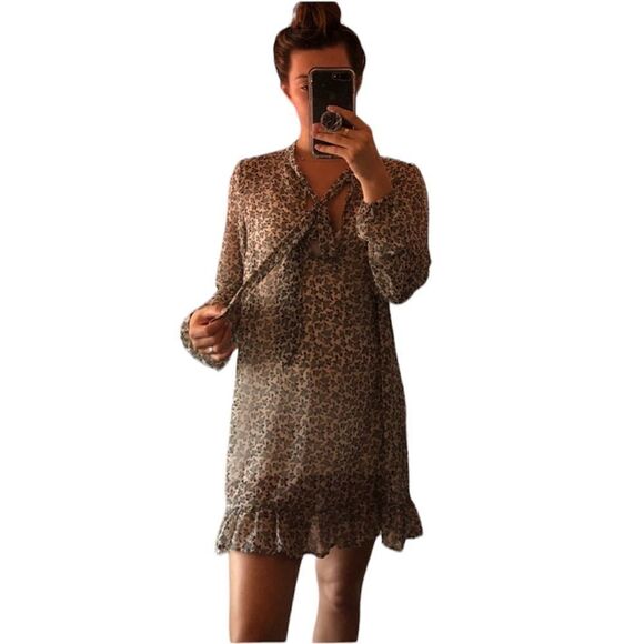 ✨Free People Sheer Floral Green Ruffle Tunic Dress✨ - Picture 6 of 6